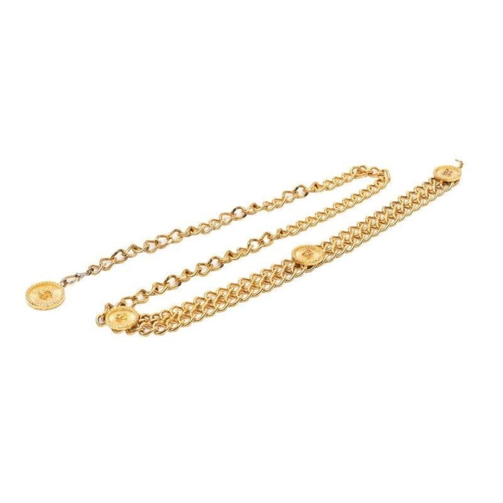 Chanel CC Logo Clover Coin Motif Chain Belt Gold Plated